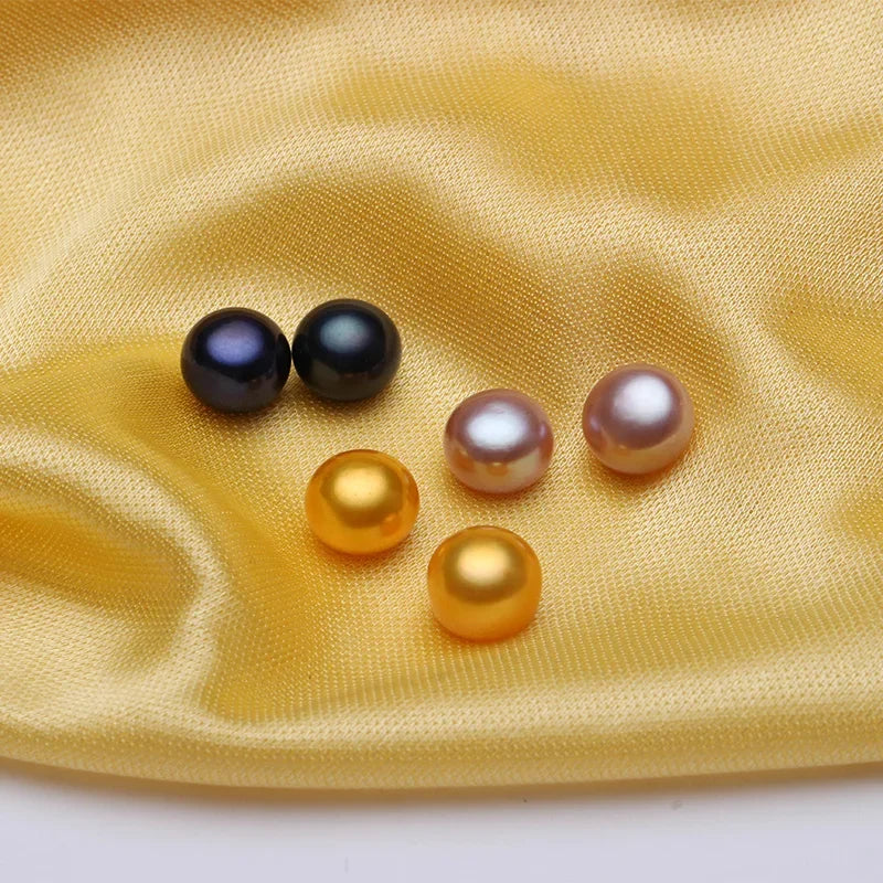 Dainashi High Quality 925Silver Gold Color 8-9mm Bread Round Freshwater Cultured Pearl Stud Earrings for Women Birthday