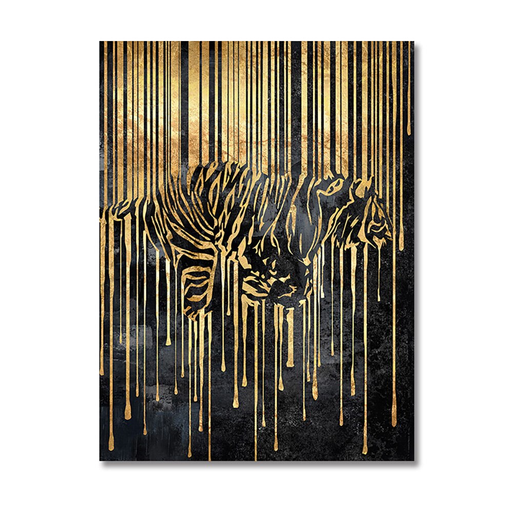Abstract Gold Line Zebra Canvas Painting Plant Tiger Giraffe Leopard Poster Wall Pictures for Living Room Interior Home Decor
