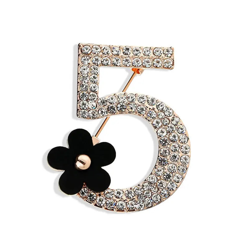 Luxurious Brand Brooches Letter 5 Full Crystal Rhinestone Brooch Pins for Women Party Flower Number Brooches