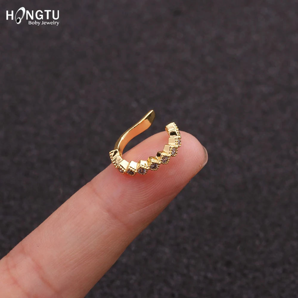 HONGTU 1PC Copper Crystal Ear Cuffs for Women Wrap Cuff Clip on Earrings No Pierce Earrings Fake Earring Piercing Jewellery 2020