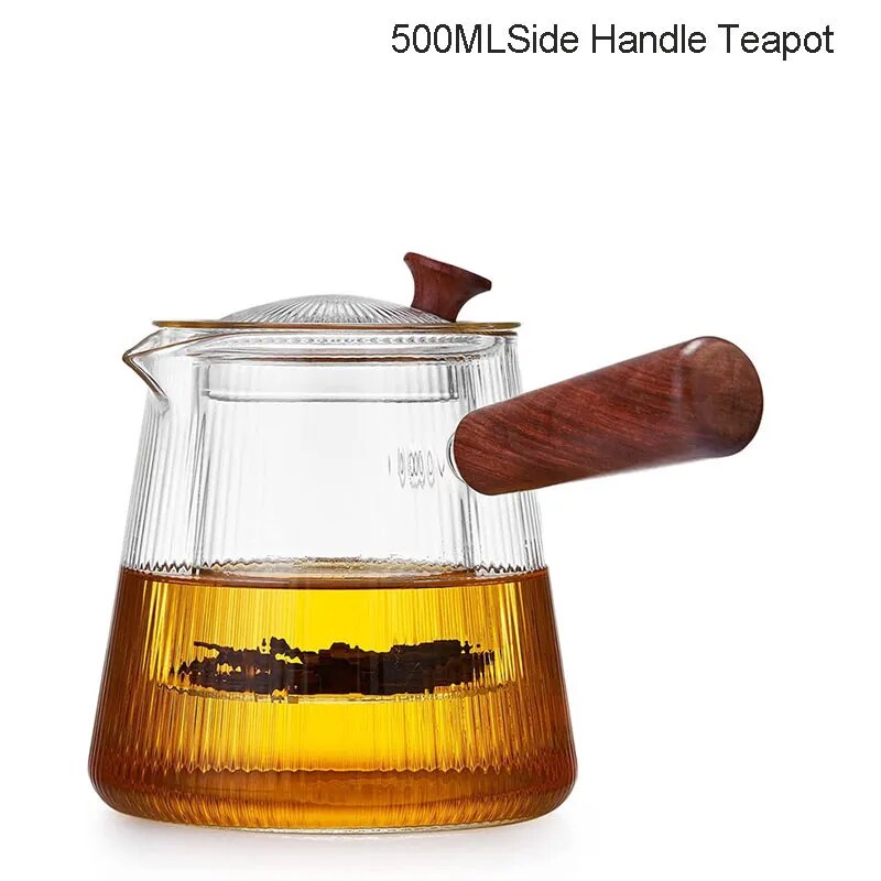 YMEEI Glass Teapot With Removable Clear Infuser Sandal Wood Handle Stove & Micro
