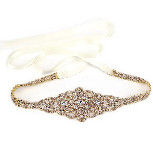 Handmade Silver Bridal Belt Rhinestone Waistband Applique for Evening Prom Dresses Wedding Decoration White Beige Sash Ribbon
