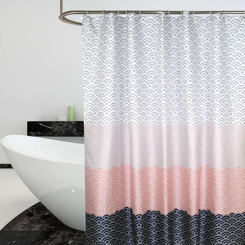 Nordic Shower Curtain Geometric Color Block Bath Curtains Bathroom for Bathtub Bathing Cover Extra Large Wide 12pcs Hooks
