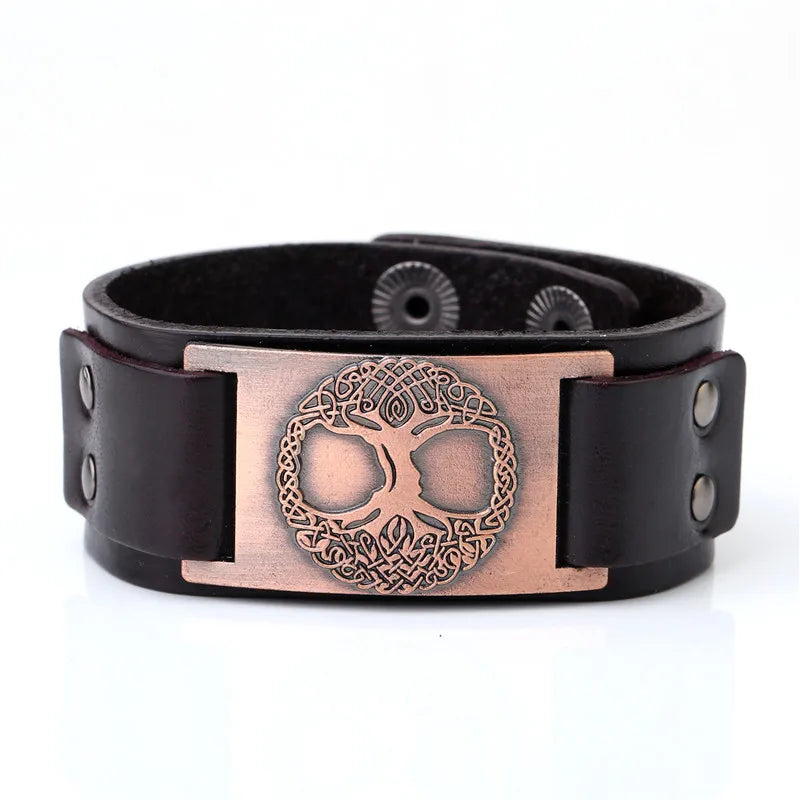Skyrim Tree of Life Vintage Wrap Wicca Metal Leather Bracelet Amulet Adjustable Cuff Bracelet Vintage Jewelry Men