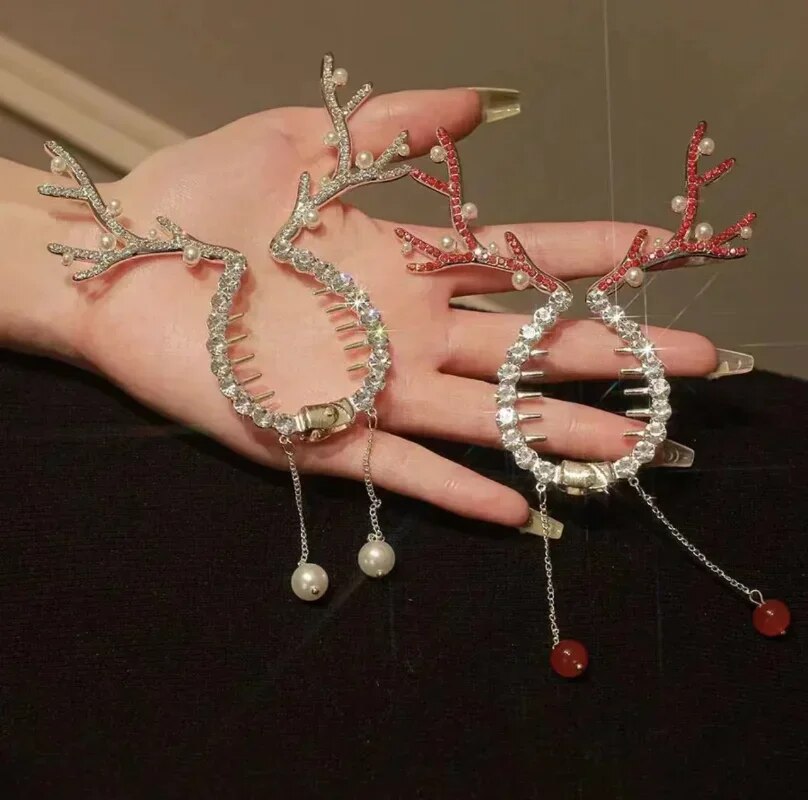 2023 New Christmas Milu Horn Tassel Horsetail Buckle Hairpin South Korea Cute Hair Clip Back Pan Hair Clip Headwear Hair Jewelry