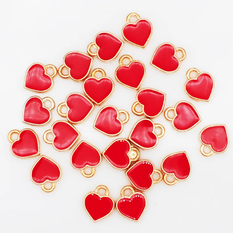 50pcs/Lot Fashion Small Heart Shape Enamel Charms 7*8mm Gold Color Tone Oil Drop DIY Bracelet Floating Charms