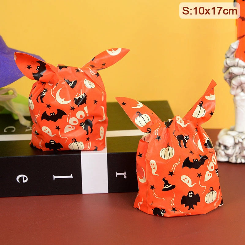 25/50pcs Halloween Candy Bags Pumpkin Bat Snack Biscuit Bag Trick or Treat Kids Favors Halloween Party Decoration Supplies