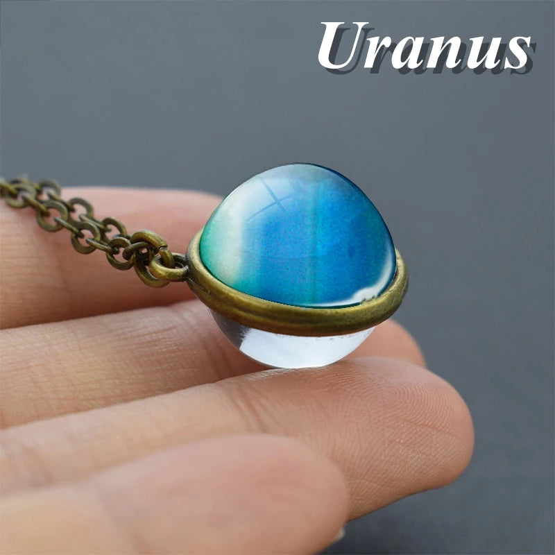 2019 New Glass Ball Galaxy Double Sided Pendant Necklace Universe Planet Jewelry Glass Picture Handmade Statement Necklace