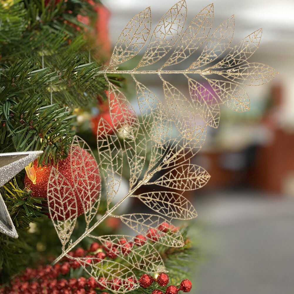 DIY Xmas Tree Garland Hanging Decor Christmas Tree Decor Christmas Hollow Christmas Glitter Tree Branches Simulated Leaves