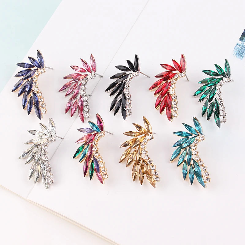 LUBOV Shining Rhinestone Wings Stud Earrings Acrylic Crystal Stone Women Piercing Earrings Trendy Wedding Jewelry Christmas