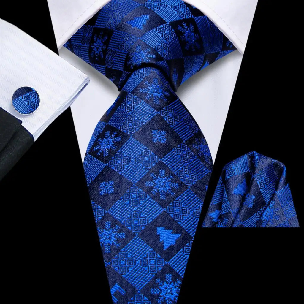 Business Tie for Men Silk Blue Tie Dots Necktie Set Plaid Cufflinks for Wedding Business Tie 150cm Hi-Tie SN-3529