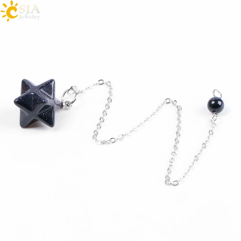 CSJA Natural Gem Stones Merkabah Pendulums for Dowsing Divination Wicca Chakra Reiki Pink Crystal Lapis Lazuli Onyx Pendant F055