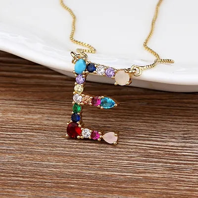 New Arrival Personal Name Letter Necklace Rainbow CZ Initials Alphabet Women Girls Gorgeous Family Jewelry