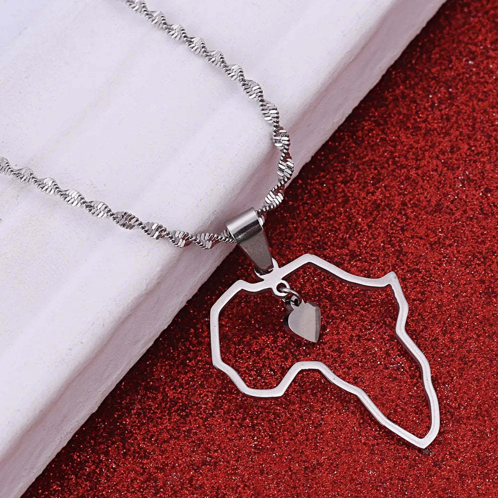 Africa Map Pendant Necklaces Heart African of Maps Jewelry Charms Gold Color Heart Map