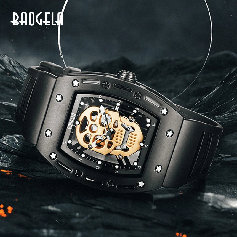 Baogela Pirate Skull Style Men Watch Silicone Luminous Quartz Watches Military Wateproof Skeleton Wristwatch for Man 1612