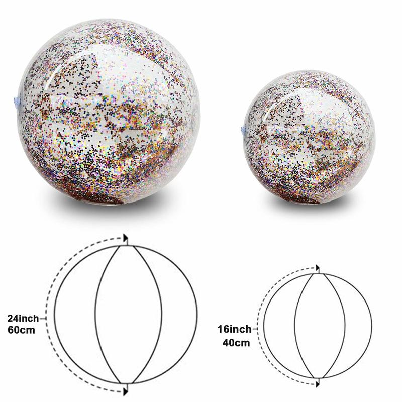 60cm Inflatable Glitter Confetti Beach Ball Pool Toys Balls for Kids Adult Outdoor Summer Water Fun Toys Volleyball Football
