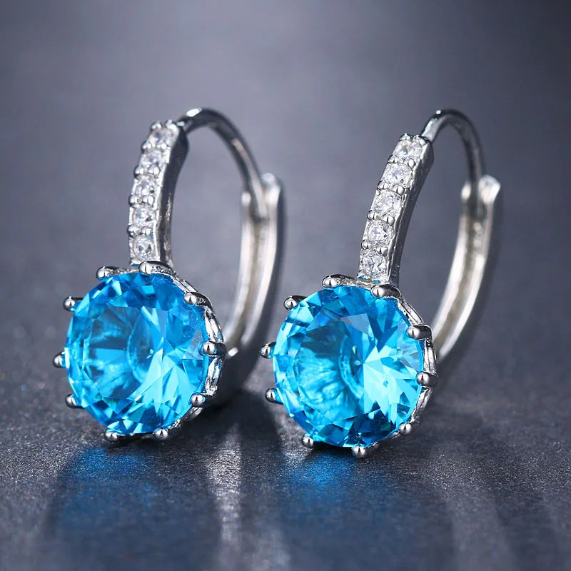 Classic Green AAA Cubic Zirconia Stud Earrings Round Crystal Girl Ear Studs for Women Multicolor Jewelry Brincos AE176