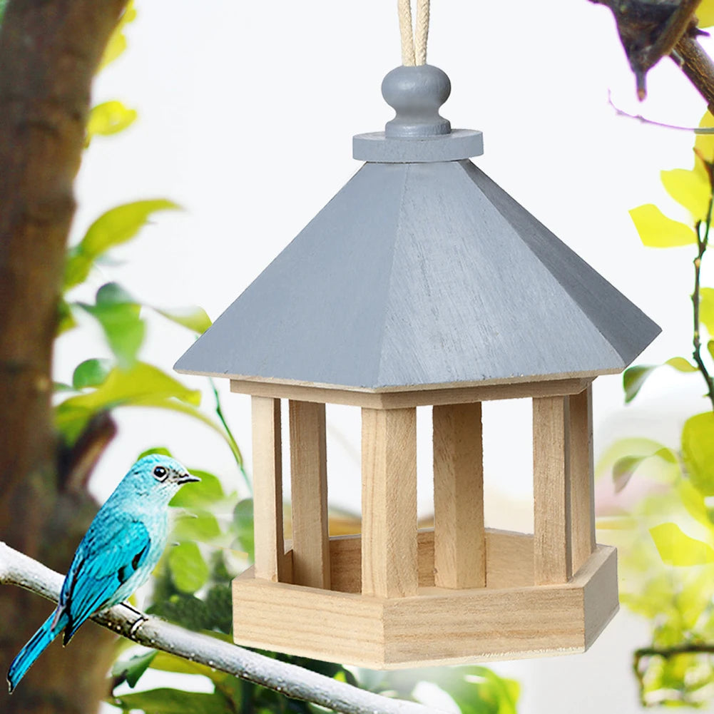 Garden Window Hanging Bird Feeder House Wooden Birdhouse Parrot Cage Bird Seeds Food Feeder Ornaments Yard Decor Outdoor