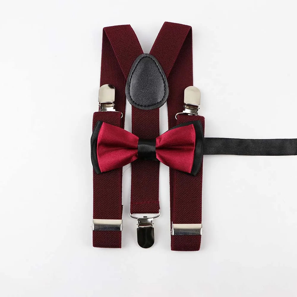 Solid Color Children Belt Bowtie Set Baby Boys Suspenders Polyester Y-Back Braces Two Colors Bow Tie Adjustable Elastic Kids