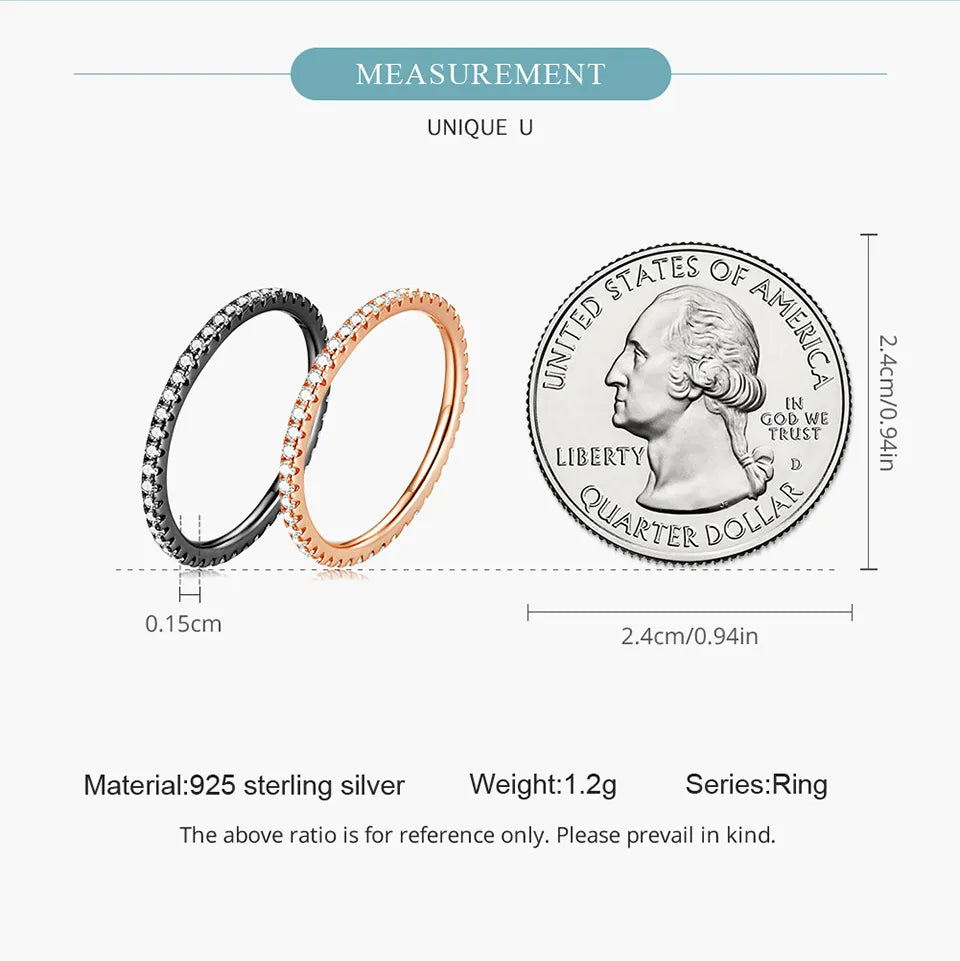 WOSTU 925 Sterling Silver Simple Geometric Round Single Stackable Finger Rings for Women Engagement Jewelry CQR066
