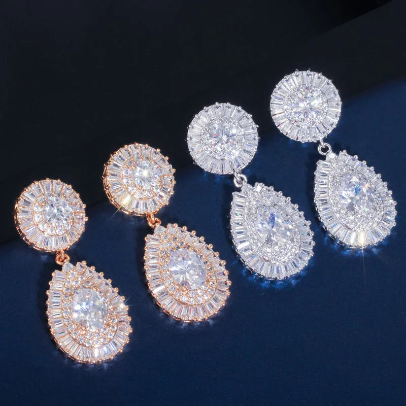 CWWZircons Exclusive Dubai Gold Plate Jewellery Luxury Cubic Zirconia Necklace Earring Bracelet Party Jewelry Set for Women T053