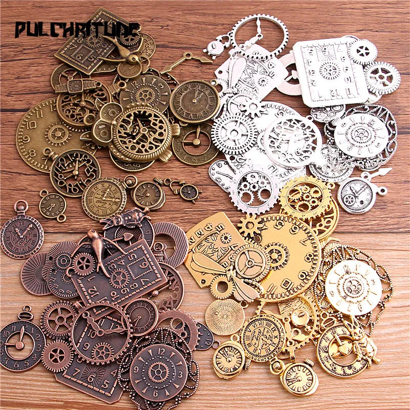 10pcs Vintage Metal Zinc Alloy Mixed Four Clock Pendant Charms Steampunk Clock Charms for Diy Jewelry Making