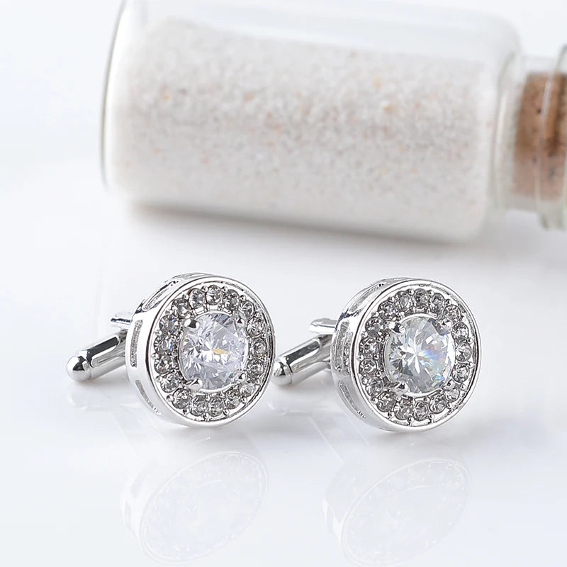 Luxury Cufflinks for Mens and Women Zircon White Purple Crystal Clear Cuff Button High Quality for Groom Wedding