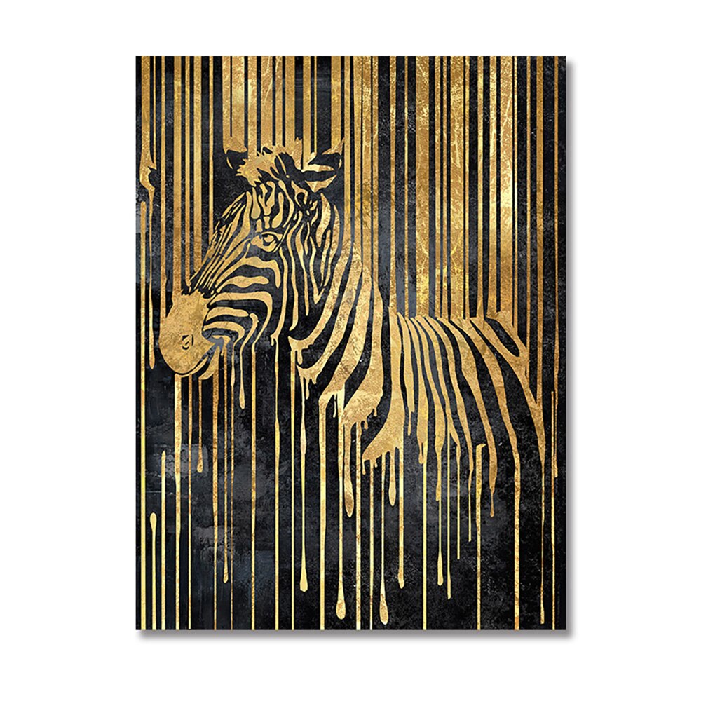 Abstract Gold Line Zebra Canvas Painting Plant Tiger Giraffe Leopard Poster Wall Pictures for Living Room Interior Home Decor