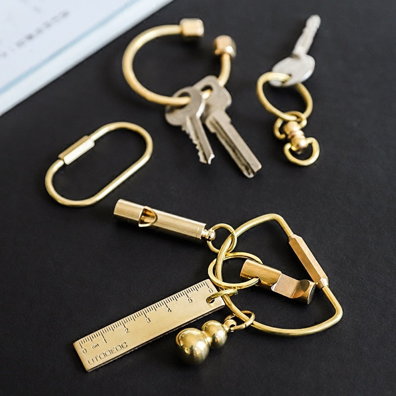Creative Brass Keychain Portable Key Ring Bottle Opener Whistle Ruler Sealed Box Unique Organizer Tools Keychain Accessories