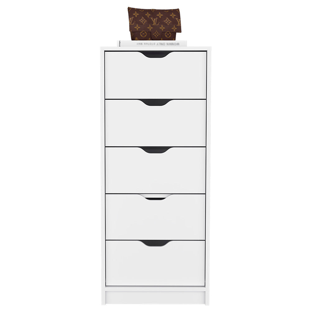 Kamran Dresser, Five Drawer Narrows -White