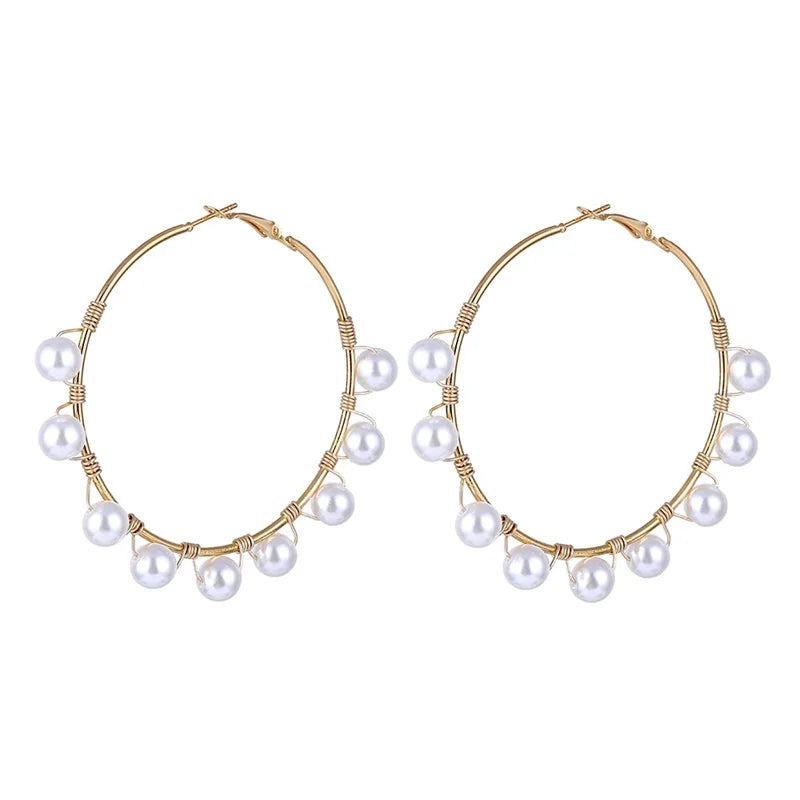 FNIO Big Simulated Pearl Earrings 2019 for Women Lover Geometric Round Heart Drop Dangle Earring Korean Statement Jewelry