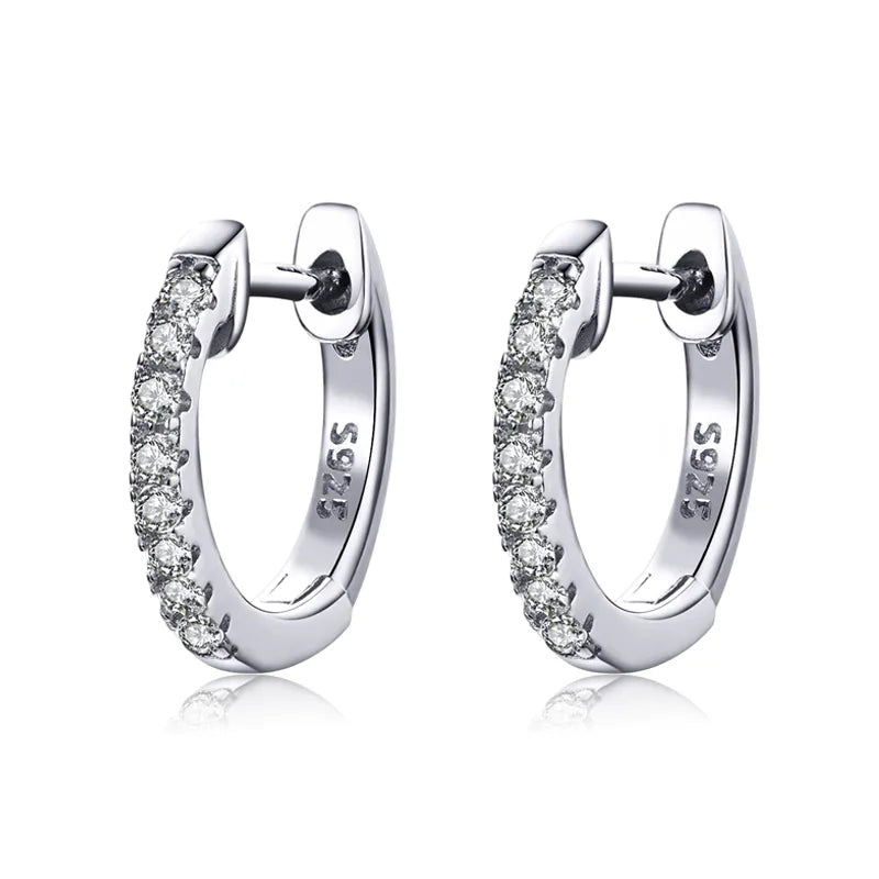 WOSTU 925 Sterling Silver Classic Round Silver Hoop Earrings Authentic Clear Zircon Earrings for Women Jewelry CQE498
