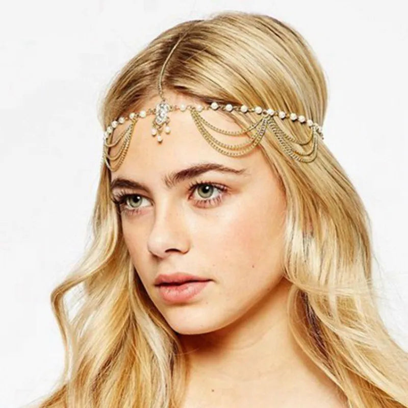 Boho Draping Crystal Bride Hair Accesories New Fashion Elegant Head Chain Hair Jewelry Wedding Hairstyles Headpiece