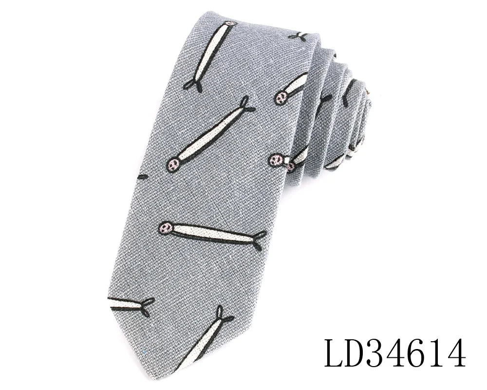 CartoonSkinny Tie for Men Women Narrow Neck Tie for Wedding Casual Cartoon Neckties Classic Suits Slim Cotton Linen Neck Ties