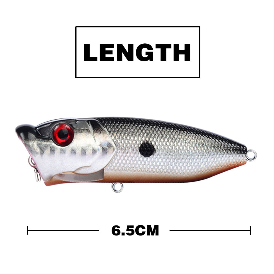 Hot 1pcs Fishing Lures 6.5cm/12g Topwater Popper Bait 5 Color Hard Bait Artificial Wobblers Plastic Fishing Tackle With 6# Hooks