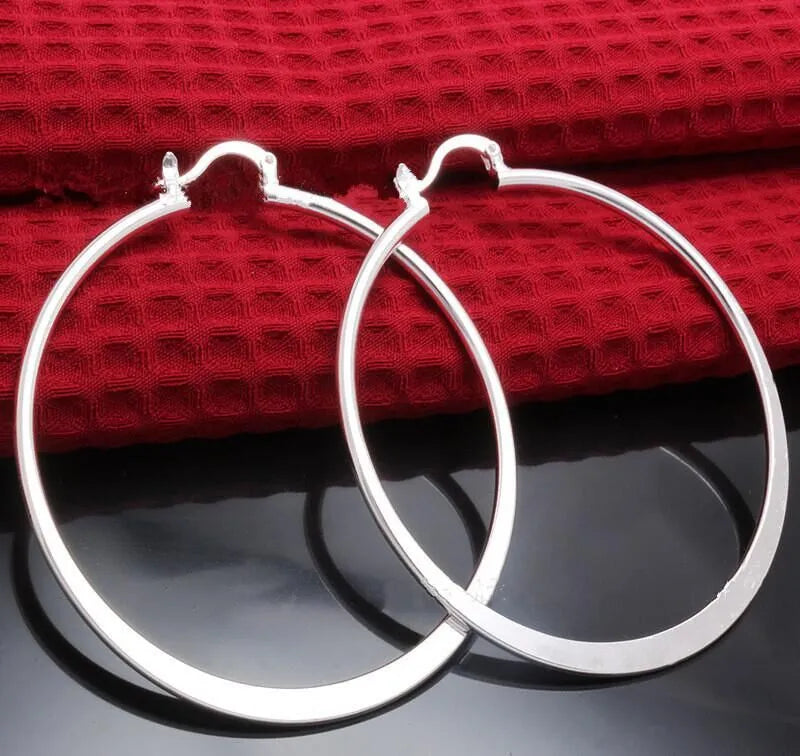 New Trendy 925 Sterling Silver Simple 3.5cm/5cm Circle Round Hoop Earring for Woman Fine Jewelry
