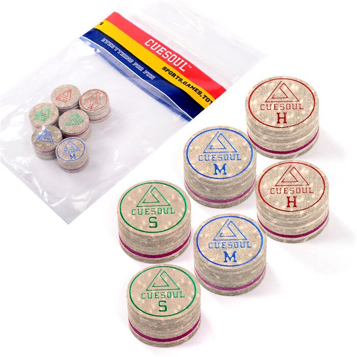 CUESOUL Billiard Cue Tips 6pcs/Set 14mm Soft Baked Pig Leather Pool Cue Tips, 14mm, 8 Layer Cue Tip