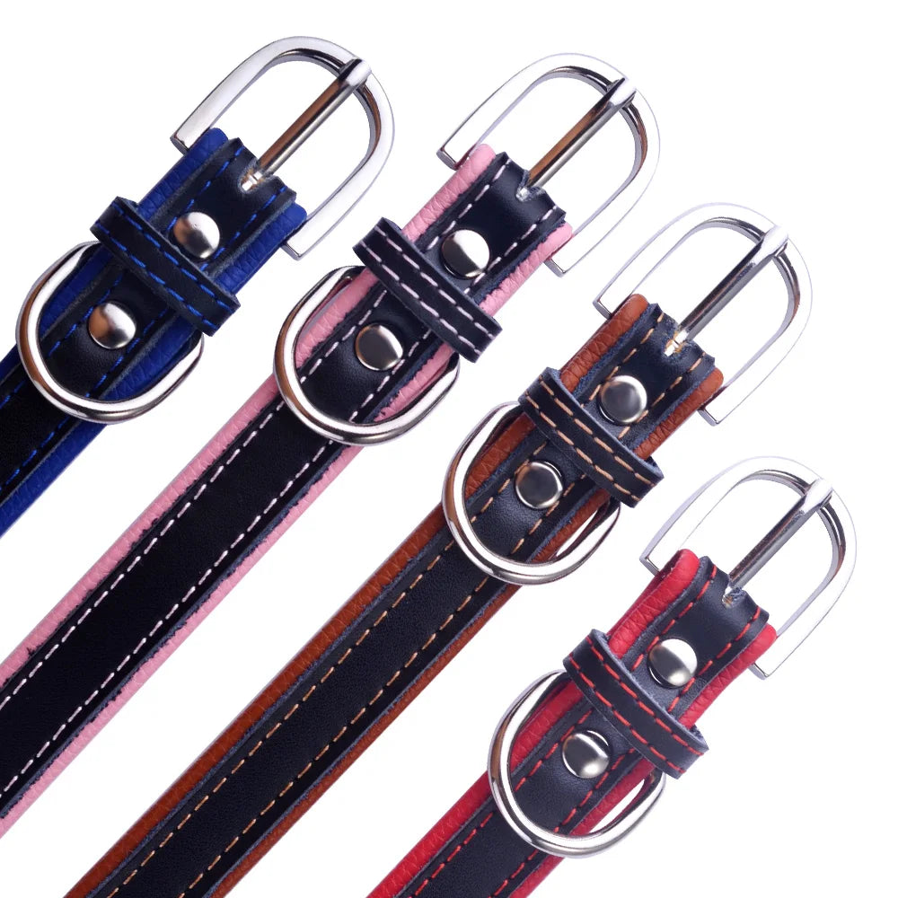 AiruiDog Adjustable Personalized Dog Collar Leather Puppy ID Name Custom Engraved XS-L