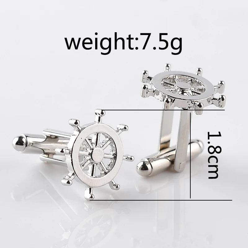Silver Color Rudder Cufflinks High Quality Luxury Men Cuff Button Personality Captain French Men's Shirt CuffLinks Skipper