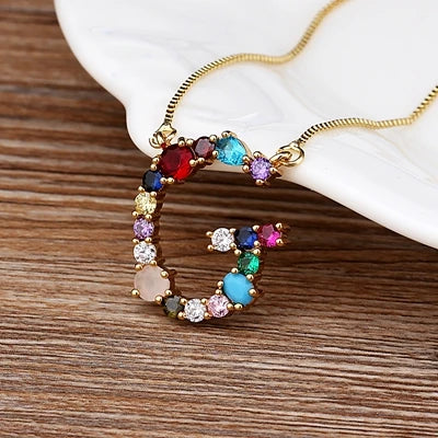 New Arrival Personal Name Letter Necklace Rainbow CZ Initials Alphabet Women Girls Gorgeous Family Jewelry