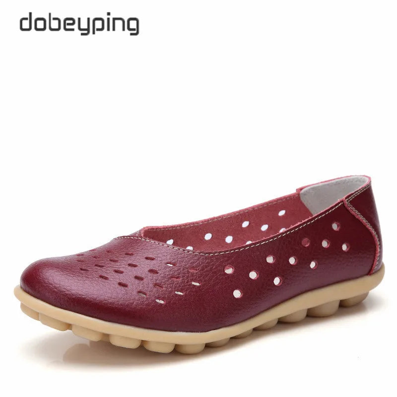 Dobeyping Leather Women Flats New Cut-Outs Summer Shoes Woman Hollow Women's Loafers Female Solid Shoe Large Size 35-44