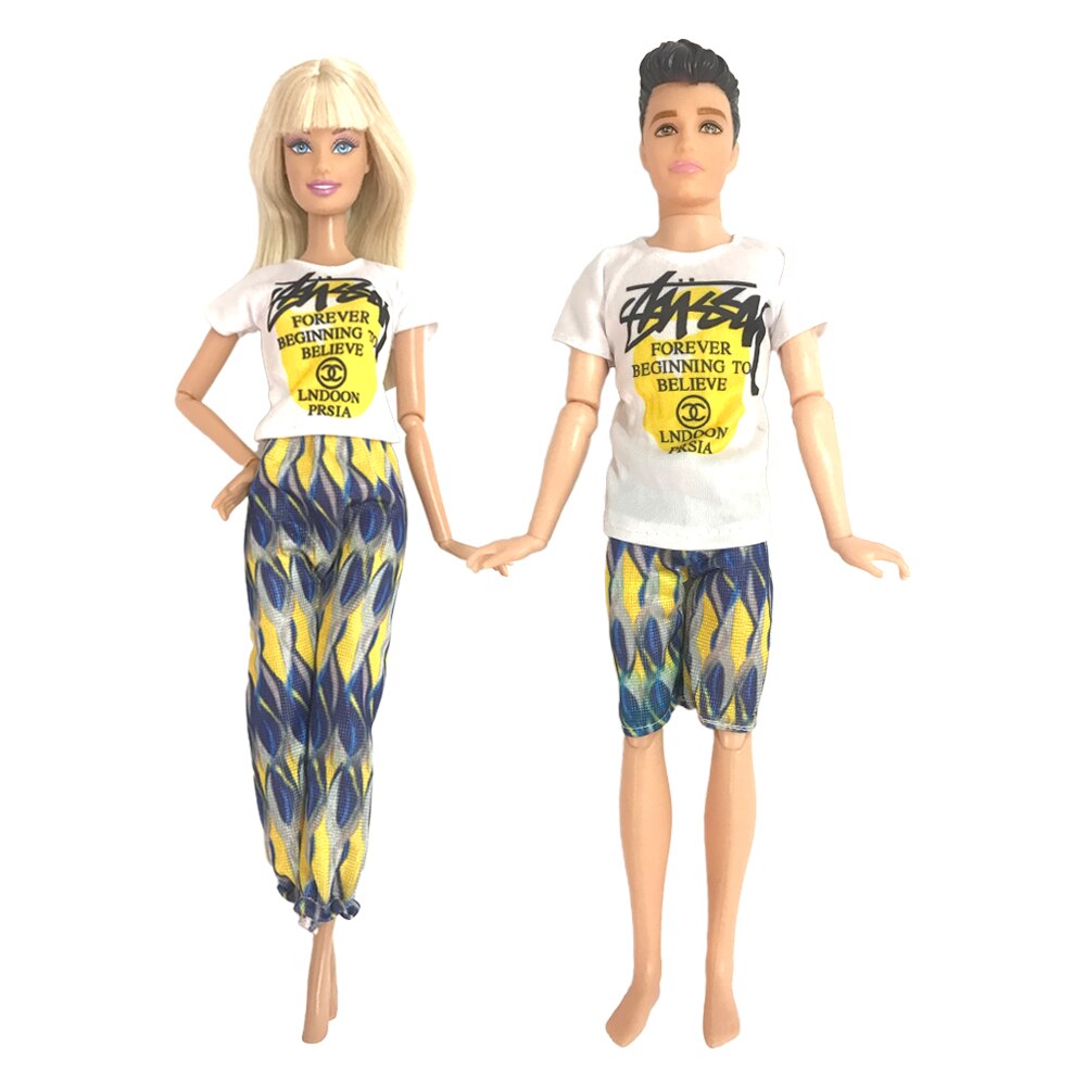 NK Mix 2 Pcs /Set Daily Wear Casual Couple Doll Dress for Barbie Doll Accessories Boy Girl Clothes Toy for Ken Doll 2GK JJ