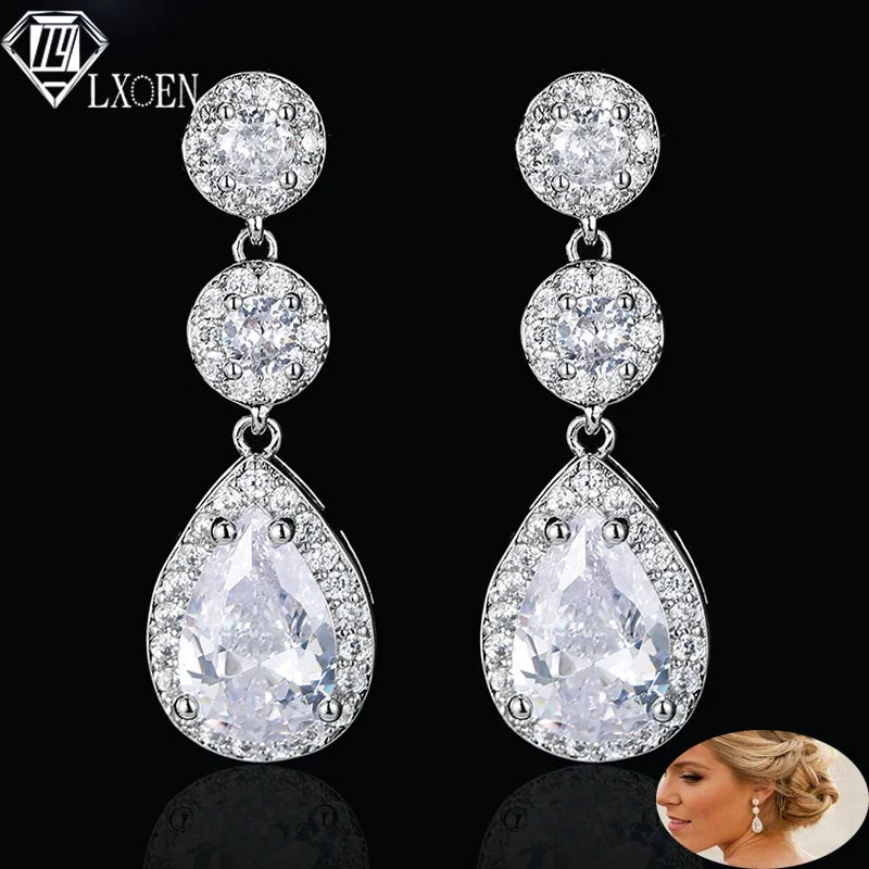 LXOEN Marquise Cut Flower Zirconia Crystal Long Drop Earrings for Women Shiny Leaf CZ Stone Bridal Wedding Jewelry