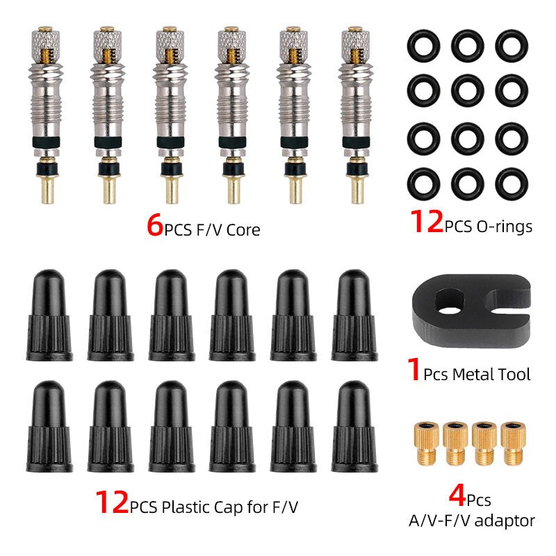 Bicycle Presta Valve Core Brass Material CNC-machined Nickel-Plated for MTB Road Tubeless Rim Nozzle Optional Metal Tool O-Ring