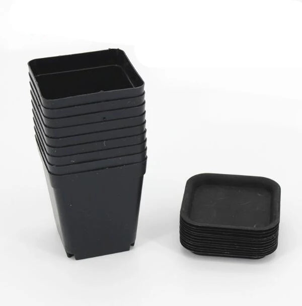 10pcs/Lot 7*7*8cm Black Color Flower Pots Planters Pot Trays Plastic Pots Creative Small Square Pots for Succulent Plants GYH