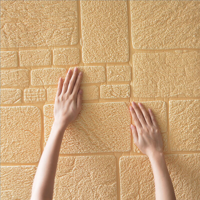 3D Wall Stickers Thick Sandstone Self-Adhesive Wallpaper Brick Pattern Collision Living Room Wall Stickers Bedroom Net Red Room