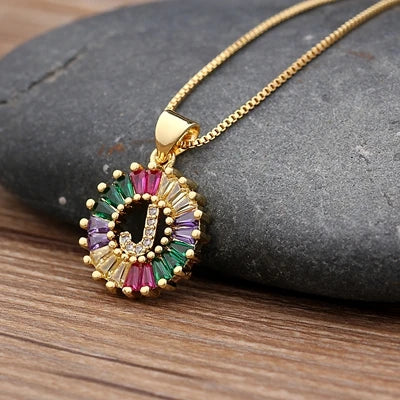 Gold Color Initial Multicolor CZ Necklace Charm Letter Necklace Name Jewelry for Women Accessories Girlfriend