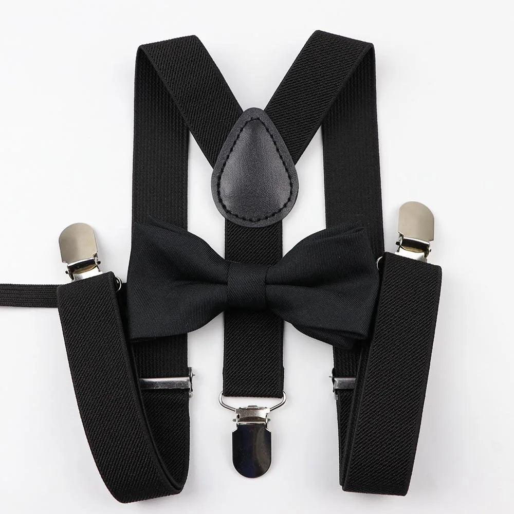 Cartoon Children Belt Bowtie Set Baby Boys Suspenders Polyester Y-Back Braces Two Colors Bow Tie Adjustable Elastic Kids