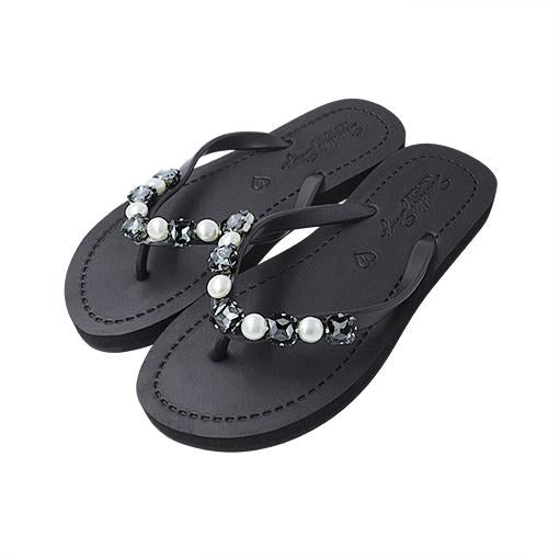 Beach Pearl - Crystal Rhine Stone Embellished Women's Flat Flip Flops