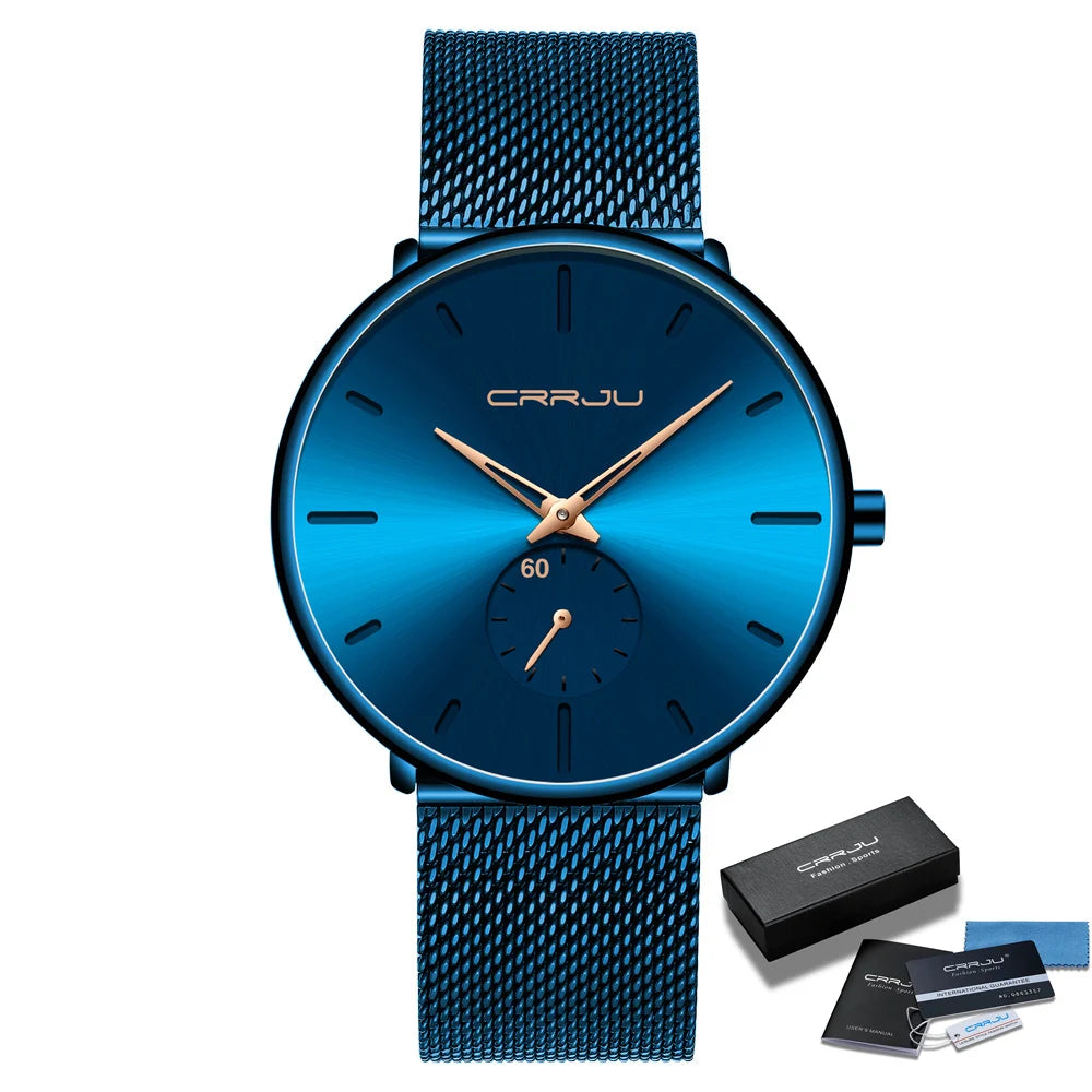 Men Watch CRRJU Watch Women Quartz Dress Watch for Men Dress Watches Fashion Unisex Ultra Thin Wristwatch Relojes Para Hombre